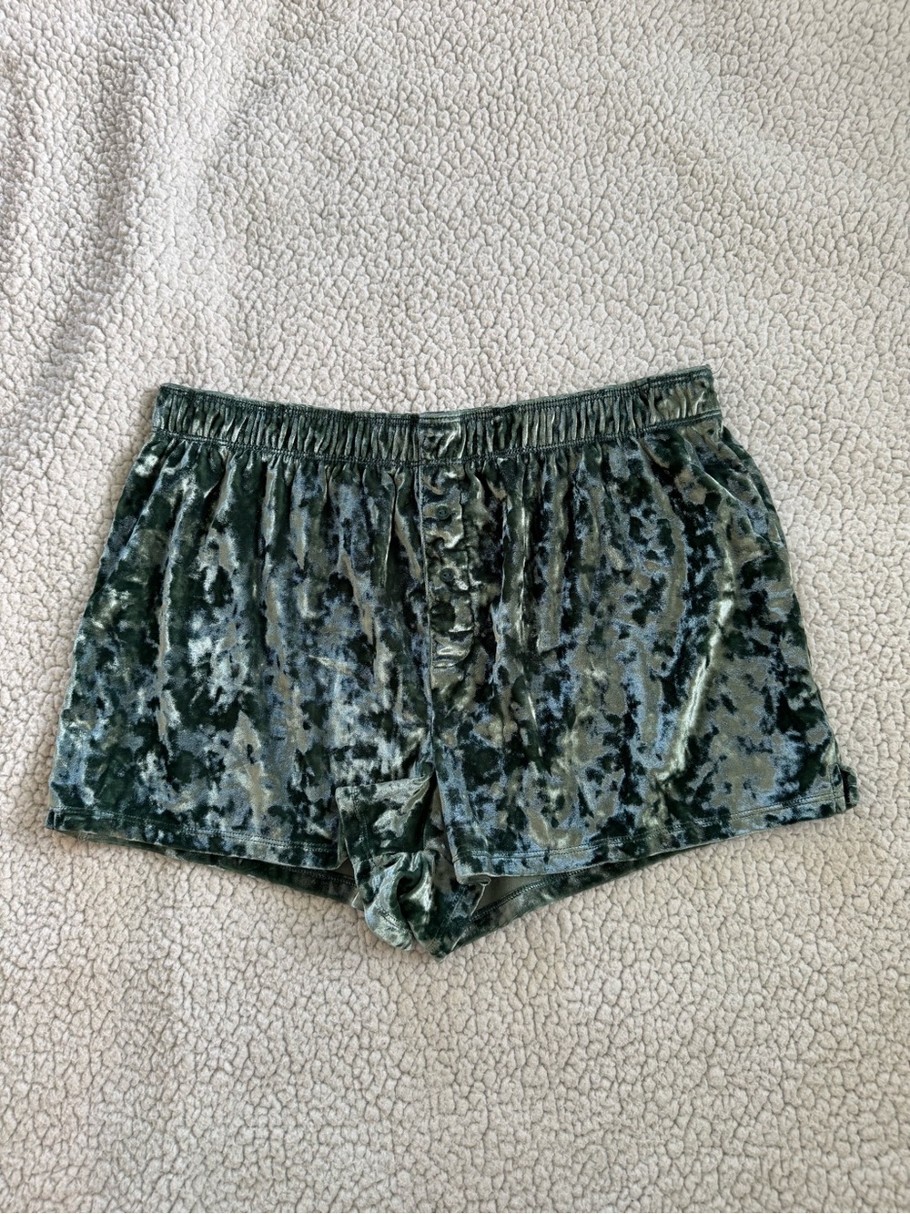 PINK Victoria's Secret Crushed Velvet Olive Green Lounge Shorts